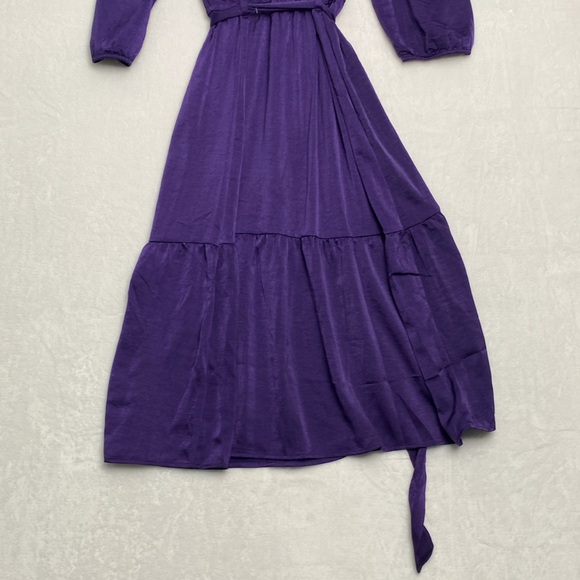 NEW Lucky Brand Women's Midi Dress w/Belt 3/4 Sleeve V-Neck Size XL Purple - Picture 12 of 13